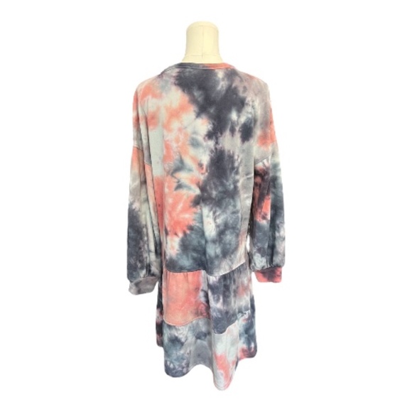π EUC AVA JAMES Womenβs Blue Pink White Tie Dye Sweatshirt Dress | Size L - Picture 7 of 9